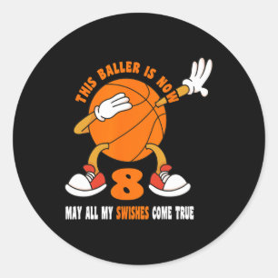 Sticker Rond 8 ans Joyeux 8e anniversaire Basketball 8e anniver