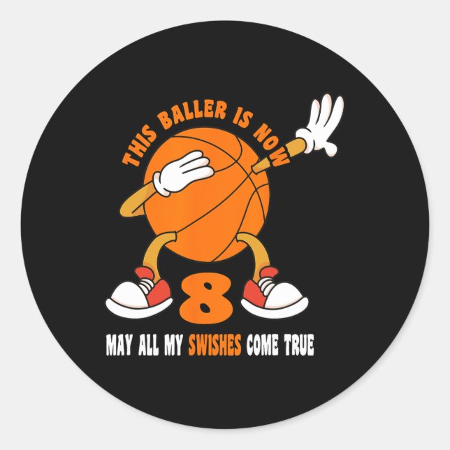 Sticker Rond 8 ans Joyeux 8e anniversaire Basketball 8e anniver (Devant)