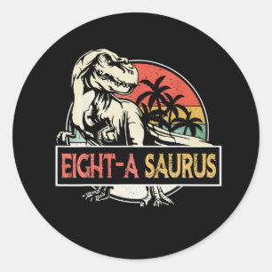 Sticker Rond 8 Ans T-Rex Dinosaur Anniversaire Cadeau
