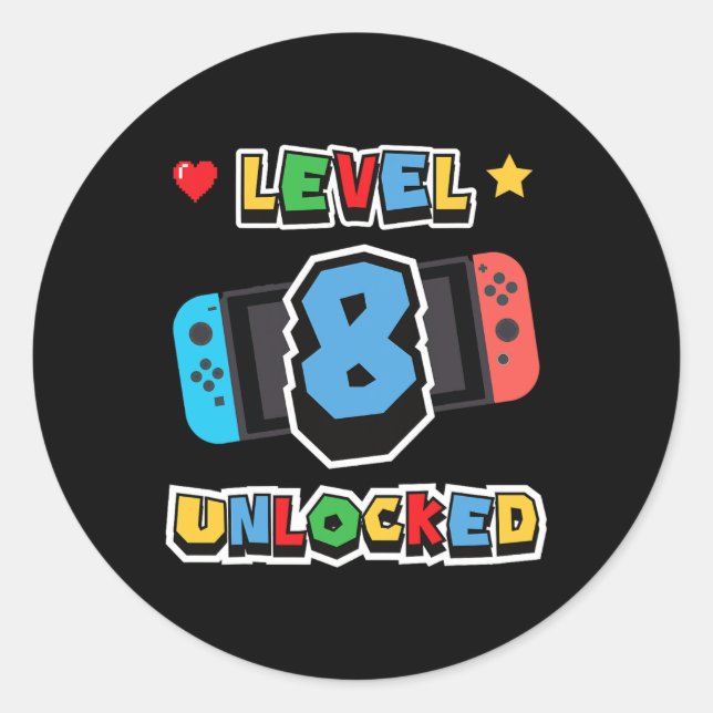 Sticker Rond 8 Déverrouillé 8e anniversaire Enfants Jeu vidéo 8 (Devant)