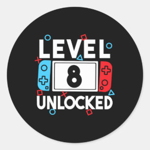 Sticker Rond 8 Joueur déverrouillé 8e anniversaire Joueur vidéo