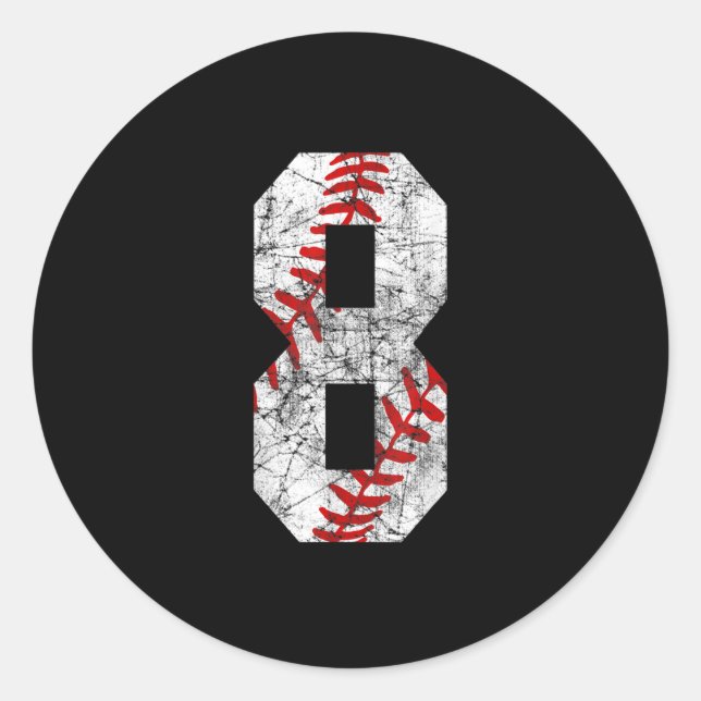 Sticker Rond 8e anniversaire Baseball Grand nombre Huit 8 ans (Devant)