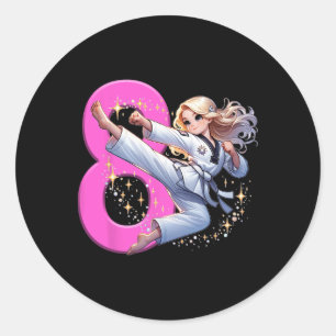 Sticker Rond 8e anniversaire Girl Martial Arts Party Taekwondo 