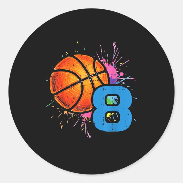 Sticker Rond 8th Birthday Basketball 8 Year Old Bday Srts Boys  (Devant)
