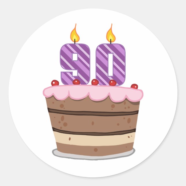 Sticker Rond 90 ans sur le gâteau d'anniversaire (Devant)