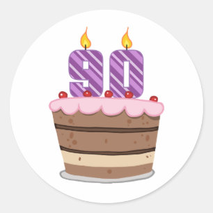 Sticker Rond 90 ans sur le gâteau d'anniversaire