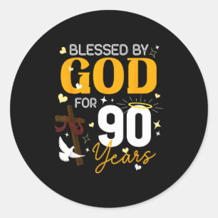 Sticker Rond 90e anniversaire béni par Dieu pour les 90 ans 90e