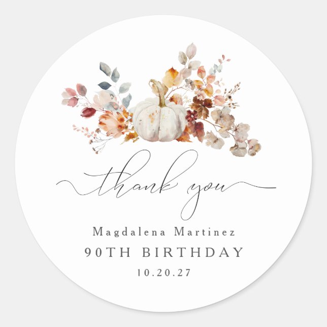 Sticker Rond 90e anniversaire Citrouille automne Merci (Devant)