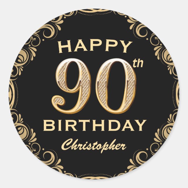 Sticker Rond 90e anniversaire de la Parties scintillant Black a (Devant)