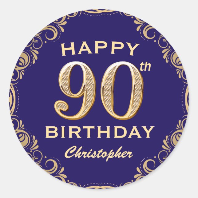 Sticker Rond 90e anniversaire de la Parties scintillant marine  (Devant)