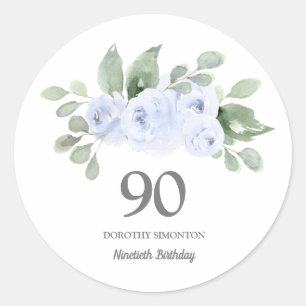 Sticker Rond 90e anniversaire fête Rose bleu Eucalyptus