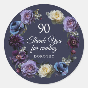 Sticker Rond 90e anniversaire Moody Purple Flower Merci Favor