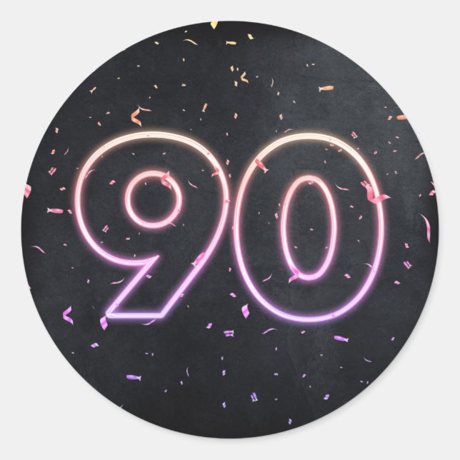 Sticker Rond 90e anniversaire néon Connexion Noir (Devant)
