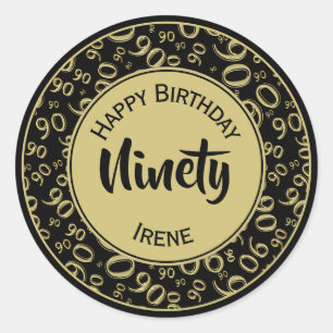 Sticker Rond 90e anniversaire Numéro Motif Or et noir