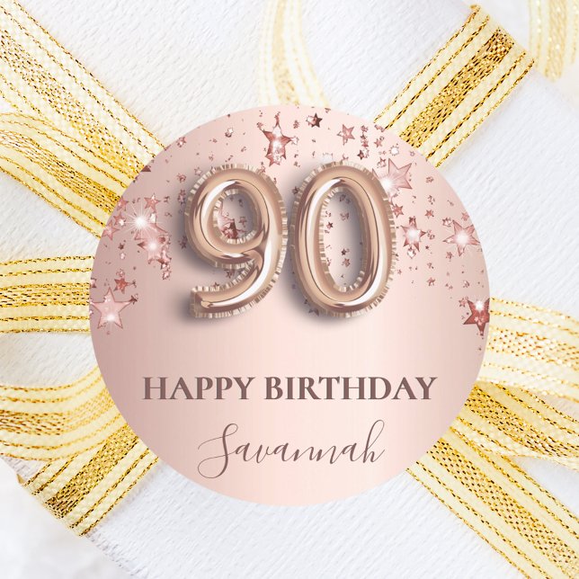 Sticker Rond 90e anniversaire rose or blush étoiles nom (Créateur téléchargé)