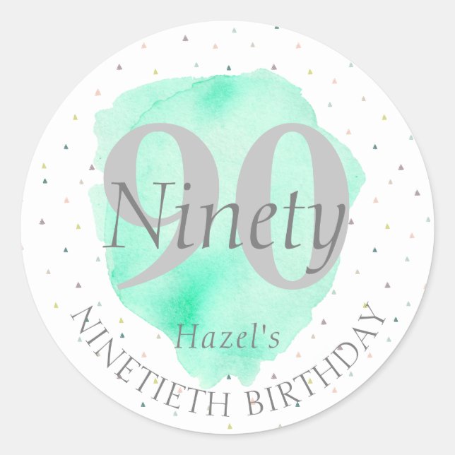 Sticker Rond 90e Anniversaire Surprise Plutôt élégant Turquoise (Devant)