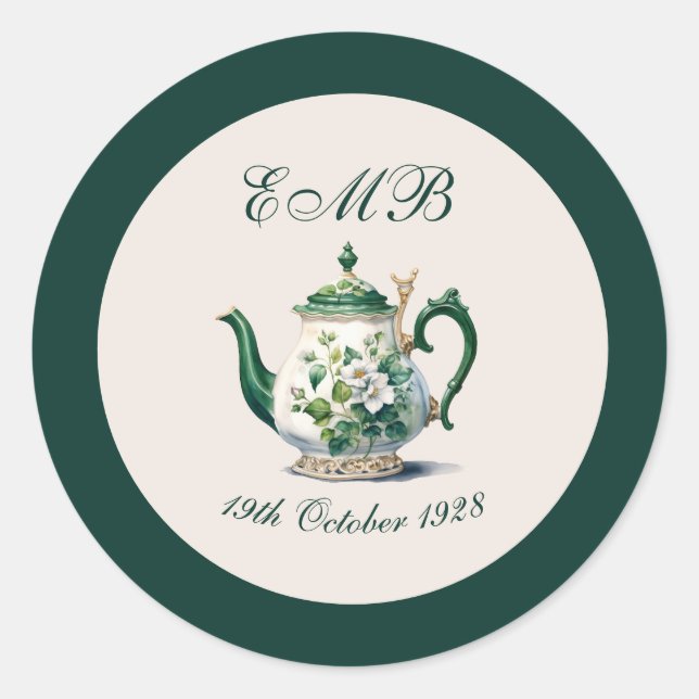 Sticker Rond 90e anniversaire Tea Party Green Regency Anniversa (Devant)