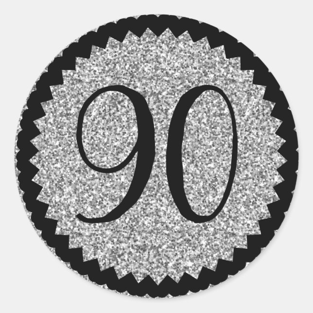 Sticker Rond 90e fête d'anniversaire Parties scintillant d'arge (Devant)