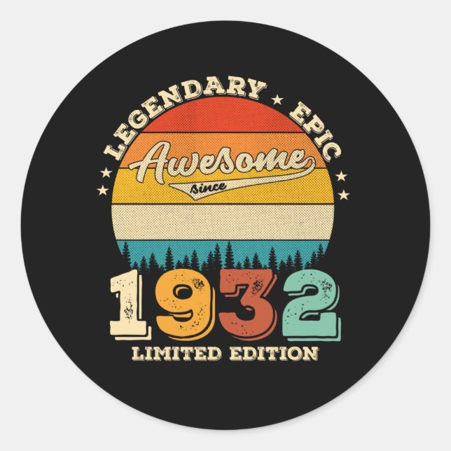 Sticker Rond 93 Ans 1932 Awesome depuis 93e anniversaire Cadeau (Devant)