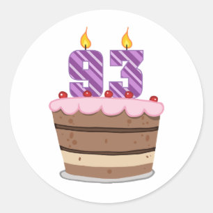 Sticker Rond 93 ans sur le gâteau d'anniversaire