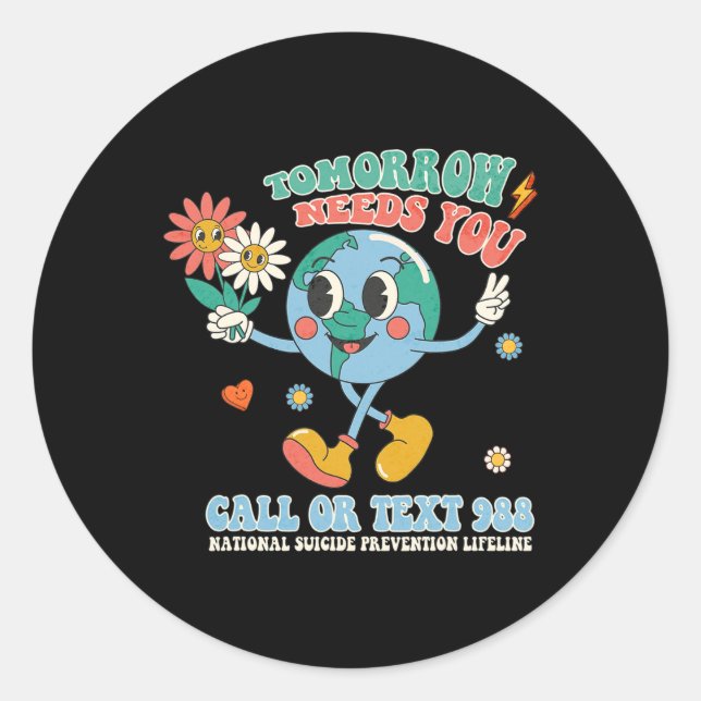 Sticker Rond 988 Prévention du suicide Restez demain Besoin de  (Devant)