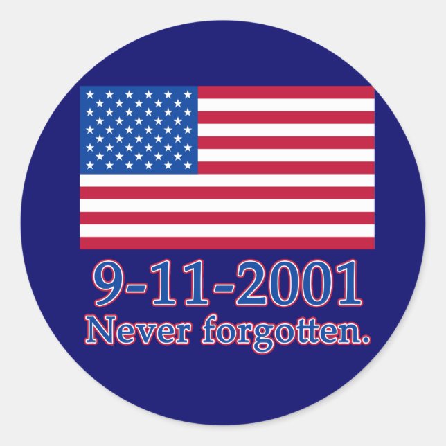 Sticker Rond 9-11-2001 T-shirts jamais oubliés, boutons (Devant)