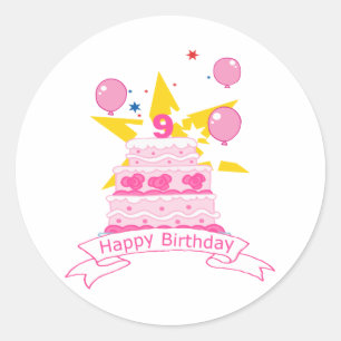 Sticker Rond 9 ans d'anniversaire pour Birthday Cake