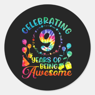 Sticker Rond 9 ans d'être génial 9e anniversaire cadeau