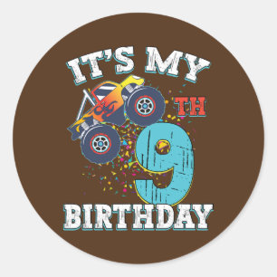 Sticker Rond 9 Ans Garçon Fille C'est mon 9e Monstre d'annivers