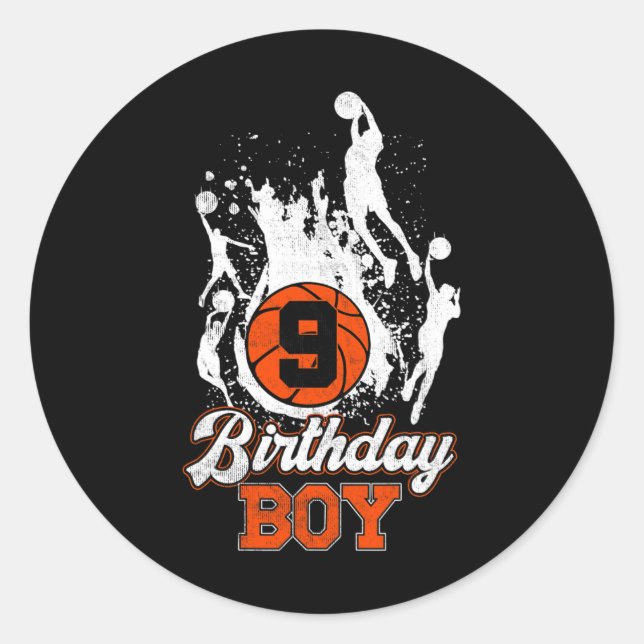Sticker Rond 9e Anniversaire Basketball Thème Anniversaire Garç (Devant)