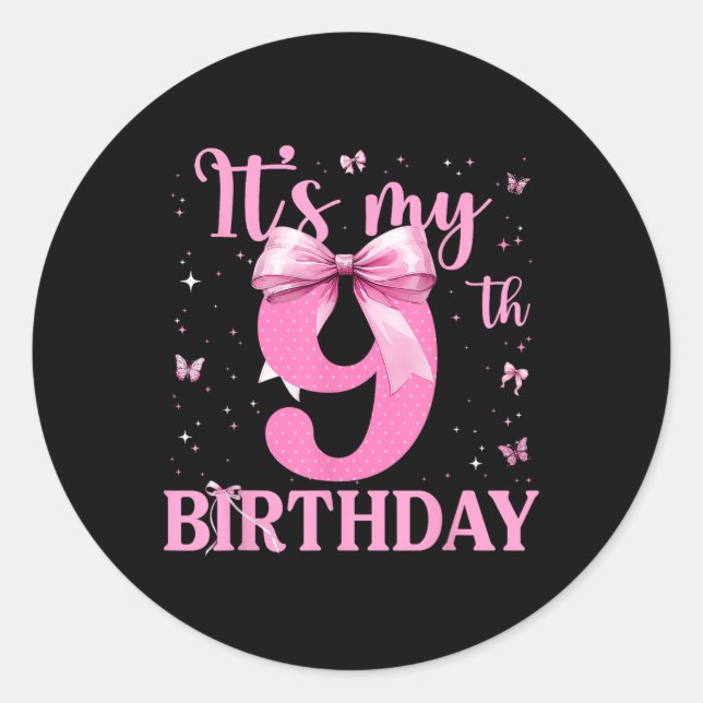 Sticker Rond 9e anniversaire Coquette Bow 9 ans Anniversaire Gi (Devant)
