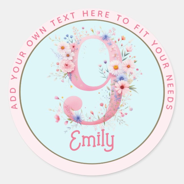 Sticker Rond 9e anniversaire Fairy Floral Pink Princess Fairyta (Devant)