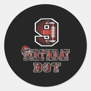 Sticker Rond 9e anniversaire Garçon 9 ans Footbyll Lover thème