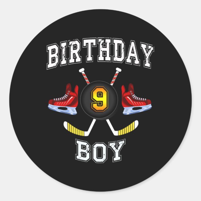 Sticker Rond 9e anniversaire garçon - Hockey sur glace enfant d (Devant)