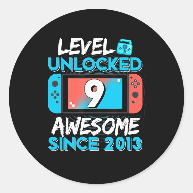 Sticker Rond 9e anniversaire niveau 9 jeu vidéo déverrouillé (Devant)