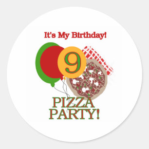 Sticker Rond 9ème Anniversaire de partie de pizza