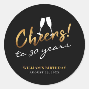 Sticker Rond À 30 Ans Chic Or Et Noir Adulte Anniversaire