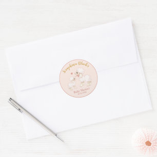 Sticker rond à Baby shower de mouton rose doux