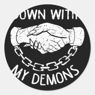 Sticker Rond A bas mes démons Deal Handshake Esthétique Humou