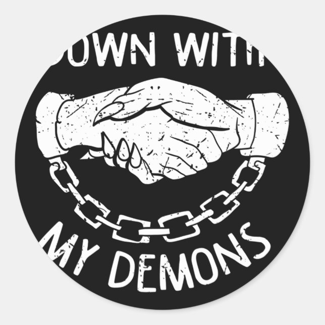 Sticker Rond A bas mes démons Deal Handshake Esthétique Humou (Devant)