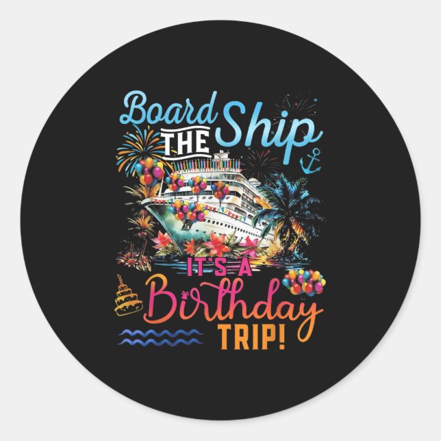 Sticker Rond À Bord Du Navire C'Est Un Anniversaire Voyage Fami (Devant)
