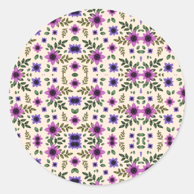 Sticker Rond A circular floral pattern features purple and pink (Devant)