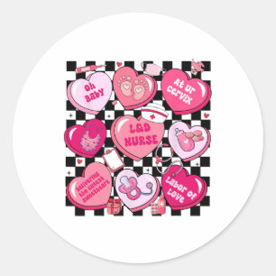 Sticker Rond à damiers Landd Nurse Valentine Candy Coeur Travai