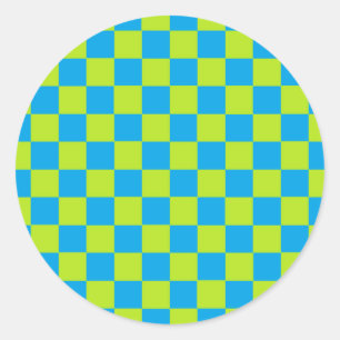 Sticker Rond à damiers Lime Vert et Turquoise