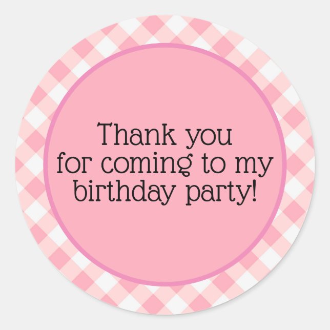 Sticker Rond À damiers Rose blanc En vichy Anniversaire (Devant)