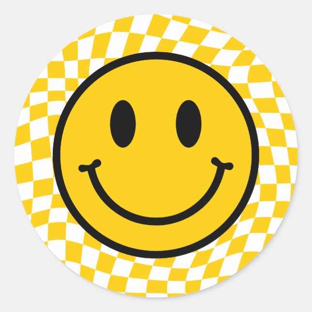 Sticker Rond à damiers Wavy Yellow Preppy Smile (Devant)
