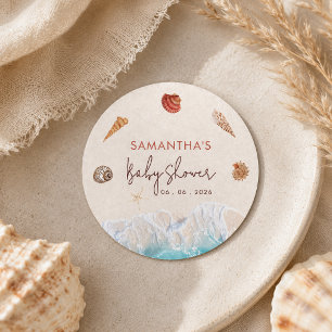 Sticker Rond À la mer bientôt coquillages sable rivage