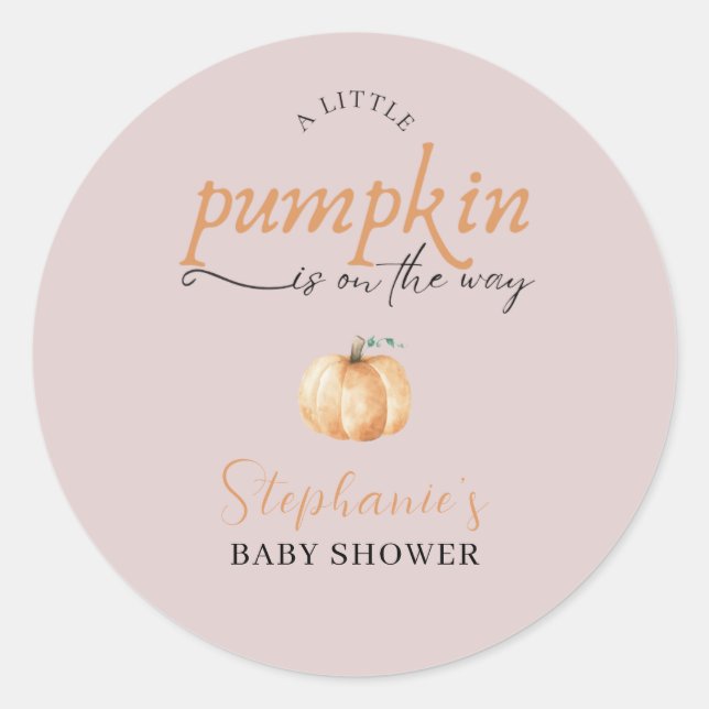 Sticker Rond A Little Pumpkin Is On The Way Fall Baby Shower  (Devant)