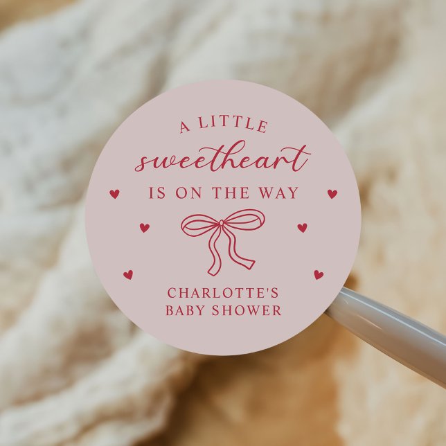Sticker Rond A Little Sweetheart Valentine Bow Baby Shower (Créateur téléchargé)