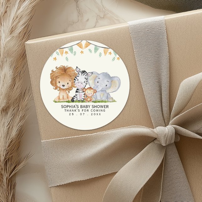 Sticker Rond A Little Wild One Safari Animals Baby Shower (Créateur téléchargé)